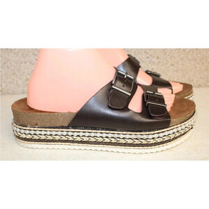 LMIA® Topaz™ Slip-On brown Faux Leather Low Platform Sandals w/Faux Pearls 8